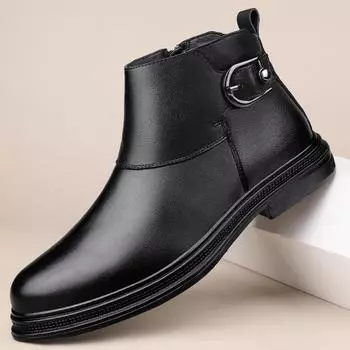 Мужская деловая обувь из натуральной кожи, удобные ботинки «Челси» в стиле ретро, высококачественная нескользящая мужская обувь, теплые плюшевые зимние ботинки с мехом 37