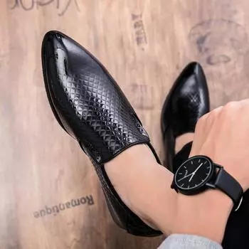 Мужская деловая обувь, лоферы без шнуровки, повседневные кожаные туфли в британском стиле, мужские модельные туфли, мужские туфли-броги в стиле яппи 38 чёрный