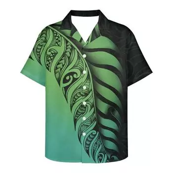 Мужская деловая полинезийская рубашка повседневная с коротким рукавом новый отворот племенная татуировка пуговица облегающий модный топ M