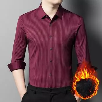 Мужская деловая повседневная флисовая рубашка, бесшовная утолщенная цельная флисовая рубашка, полосатый теплый топ M