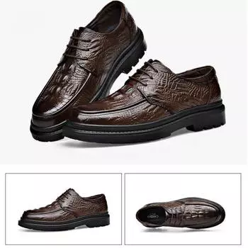 Мужская деловая повседневная кожаная обувь с крокодиловым узором, натуральная кожа, первый слой, коровья кожа, модная и универсальная, аутентичная 38