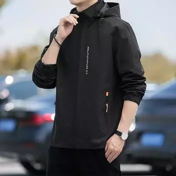 Мужская деловая повседневная куртка с капюшоном, весенне-осенняя куртка с воротником-стойкой, мужская простая однотонная куртка, одежда черного цвета XXS