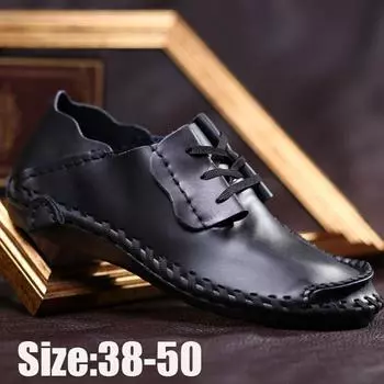 Мужская деловая повседневная обувь 38-50, модельные туфли из натуральной кожи, кожаная обувь ручной работы 38 чёрный