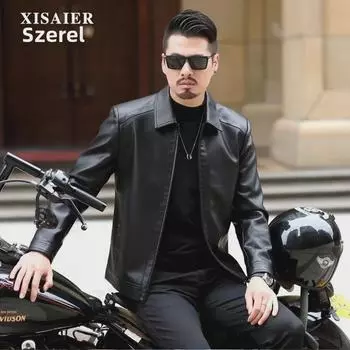 Мужская деловая повседневная осенняя куртка из искусственной кожи с лацканами для мотоциклистов - стиль для людей среднего возраста XL
