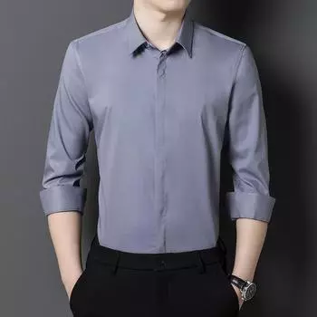 Мужская деловая рубашка большого размера, однотонный комбинезон с длинным рукавом 38 (under 57.5 kg)