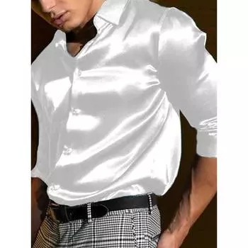 Мужская деловая рубашка на весну и осень. Глянцевая рубашка с длинным рукавом. XL белый