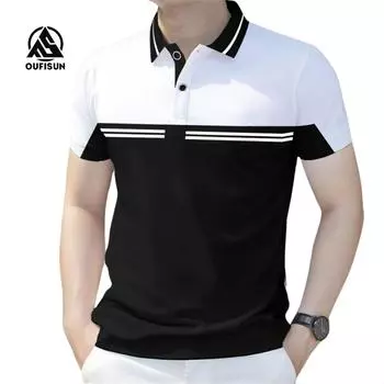 Мужская деловая рубашка поло в полоску, мужская рубашка поло с коротким рукавом, облегающая рубашка поло S