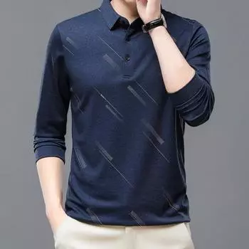 Мужская деловая рубашка, приталенная футболка с длинным рукавом и лацканами, однотонный топ для мужчин среднего и пожилого возраста, повседневная рабочая одежда M серый