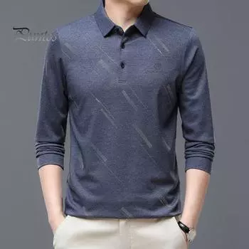 Мужская деловая рубашка, приталенная футболка с длинным рукавом и лацканами, однотонный топ для мужчин среднего и пожилого возраста, повседневная рабочая одежда M серый