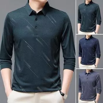 Мужская деловая рубашка, приталенная футболка с длинным рукавом и лацканами, однотонный топ для мужчин среднего и пожилого возраста, повседневная рабочая одежда M