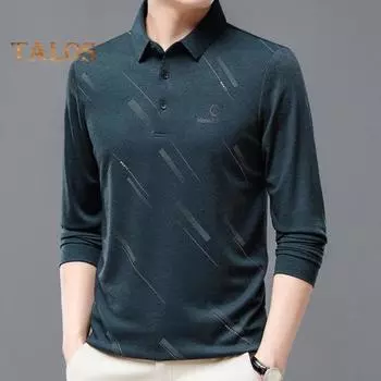 Мужская деловая рубашка, приталенная футболка с длинным рукавом и лацканами, однотонный топ для мужчин среднего и пожилого возраста, повседневная рабочая одежда M темно-синий