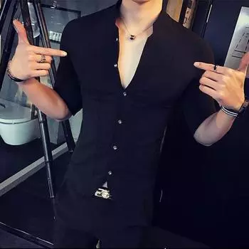 Мужская деловая рубашка, рубашка с длинными рукавами, тонкая рубашка с семиточечным рукавом XS белый