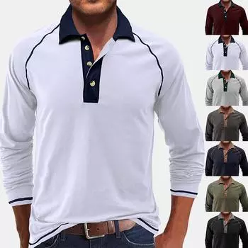 Мужская деловая рубашка с лацканами и пуговицами, повседневные футболки с длинными рукавами, спортивные футболки