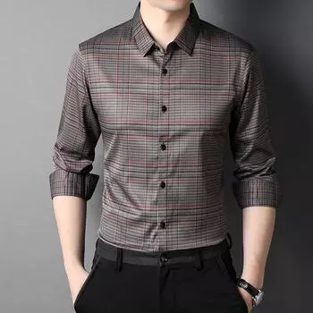 Мужская деловая рубашка с принтом по всему телу, клетчатые футболки, офисные повседневные рубашки для джентльменов с длинным рукавом M красный