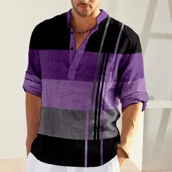 Мужская деловая рубашка с v-образным вырезом и пуговицами, пуловеры с длинными рукавами, лоскутные цветные повседневные рубашки, топы M серый