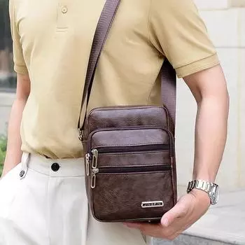 Мужская деловая сумка через плечо, износостойкая, водонепроницаемая, с несколькими молниями, сумка через плечо темно-коричневого