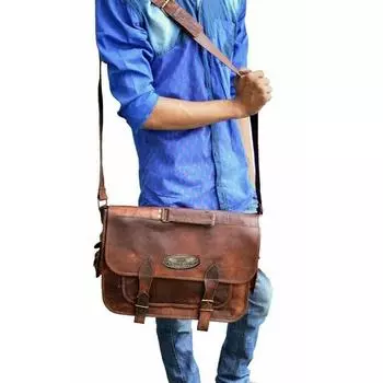 Мужская деловая сумка через плечо, лучше всего подходит для ноутбука, новая натуральная кожа 12 x 16 x 5 in коричневый