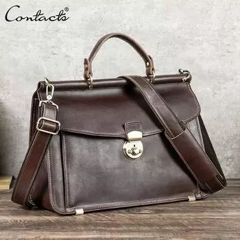 Мужская деловая сумка CONTACT S из натуральной кожи с замком, портфель с диагональю 14,2 дюйма, сумка для ноутбука, мужская сумка через плечо большой емкости кофейный