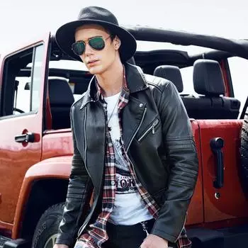 Мужская диагональная молния куртка из искусственной кожи осень новая мода тонкая куртка мотоциклетная кожаная куртка для мужчин M