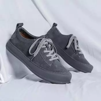 Мужская дизайнерская обувь из натуральной кожи на плоской подошве, горячая распродажа 2024 года, нескользящие лоферы на шнуровке, универсальная повседневная легкая обувь для отдыха на открытом воздухе 38 серый