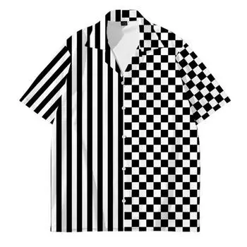 Мужская дизайнерская одежда Черно-белая рубашка с 3D-принтом в горошек Летняя для путешествий Гавайи Пляжная Гавайская Харадзюку S