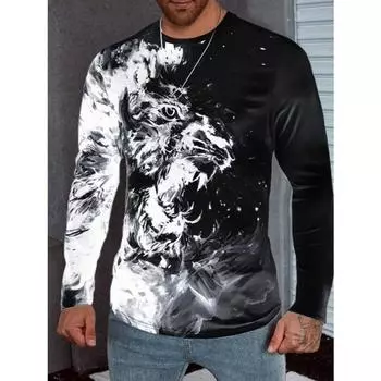 Мужская длинная футболка с принтом 3D льва, летняя модная футболка унисекс с коротким рукавом и круглым вырезом, свободная футболка, новые повседневные праздничные топы S