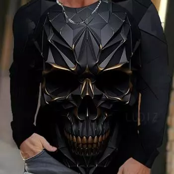 Мужская длинная футболка с принтом ужасного черепа 3D, мужские топы, летний новый мужской пуловер, свободный топ, повседневная мужская одежда S