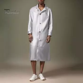 Мужская длинная куртка из искусственной кожи с лацканами и длинными рукавами, однотонная ветровка, водонепроницаемая ветрозащитная куртка 3XL темно-коричневого