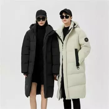 Мужская длинная куртка-пуховик осень-зима теплая и ветрозащитная уличная парка с капюшоном мужское стеганое пальто M чёрный