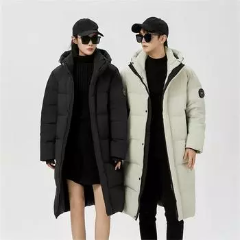 Мужская длинная куртка-пуховик осень-зима теплая и ветрозащитная уличная парка с капюшоном мужское стеганое пальто M чёрный