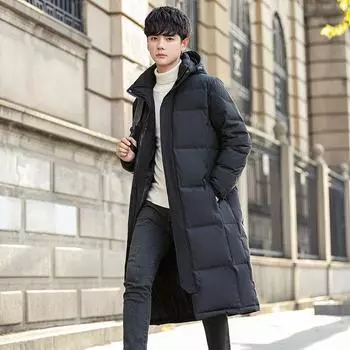 Мужская длинная куртка-пуховик с капюшоном 2024 года — средняя длина, выше колена, плотная, теплая, повседневное зимнее пальто 3XL белый