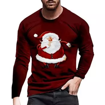 Мужская длинная рубашка с 3D-принтом и рисунком Санта-Клауса, повседневная мужская мода с круглым вырезом и длинным рукавом для рождественской вечеринки S