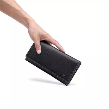 Мужская длинная сумка из натуральной кожи, кошелек для нескольких карт, корейский деловой молодежный кошелек из коровьей кожи на молнии для мужчин чёрный