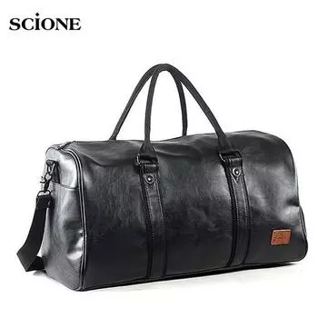 Мужская дорожная ручная кладь, водонепроницаемая дорожная дорожная сумка, большая вместительная кожаная сумка для выходных и высокой вместительности чёрный