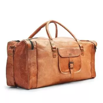 Мужская дорожная спортивная сумка из козьей кожи, натуральная винтажная спортивная сумка S New Brown New 24 x 7 x 9 in коричневый