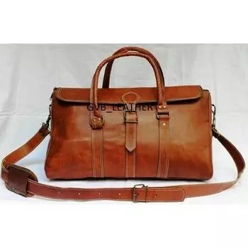 Мужская дорожная сумка из козьей кожи, дорожная сумка через плечо, спортивная винтажная сумка выходного дня 20 x 8 x 8 in коричневый