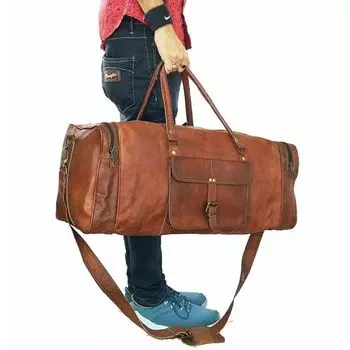 Мужская дорожная сумка из козьей кожи, винтажная дорожная сумка из натуральной кожи для спортзала, уличная дорожная сумка 24 x 9.5 x 7.5 in коричневый