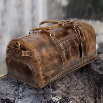 Мужская дорожная сумка из натуральной кожи с отделением для обуви, сумка для багажа на выходные, рождественский подарок, сумка для ручной клади 21 x 12 x 10 in