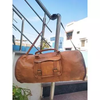 Мужская дорожная сумка ручной работы из натуральной винтажной козьей кожи коричневого цвета для выходных на ночь 24 in коричневый