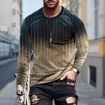 Мужская двухцветная градиентная футболка с длинным рукавом, рубашка с круглым вырезом, уличная одежда с 3D-принтом XS жёлтый