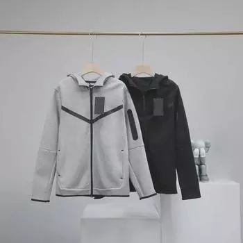 Мужская двухцветная трикотажная куртка с капюшоном на молнии - коллекция весна/осень 2024 г. M чёрный