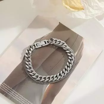 Мужская двухслойная отполированная вручную насадка в стиле панк серебряный