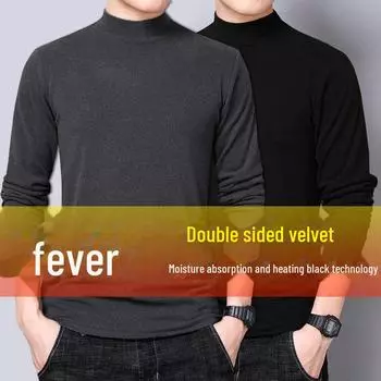 Мужская двухсторонняя немецкая бархатная термофутболка с длинным рукавом и высоким воротником