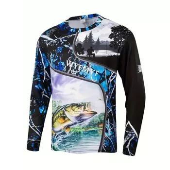 Мужская дышащая 3D-печатная футболка с длинными рукавами для рыбалки - свободная рубашка для рыбалки на открытом воздухе S