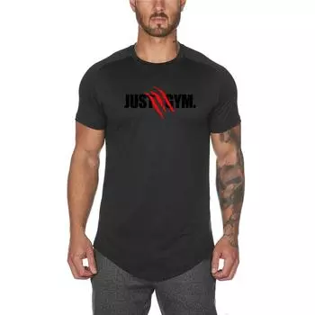 Мужская дышащая футболка Muscleguys для бега, летняя футболка для фитнеса, мягкий и гладкий полиэстер с короткими рукавами M чёрный