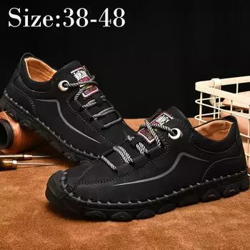 Мужская дышащая легкая кожаная обувь ручной работы, резиновая мягкая подошва, нескользящие мужские мокасины 38 чёрный