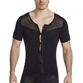 Мужская дышащая молния с высокой эластичностью, обтягивающая талию и живот, корректирующая короткие рукава M чёрный