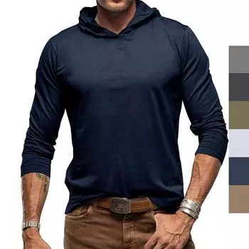 Мужская дышащая повседневная рубашка с капюшоном, хлопковая легкая рубашка с длинным рукавом, легкая мужская рубашка с капюшоном, мягкая удобная тонкая футболка, однотонный рабочий пуловер, топ S белый