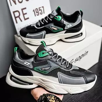 Мужская дышащая сетчатая спортивная обувь, модная повседневная обувь с толстой подошвой и нескользящей подошвой 39 чёрный