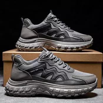 Мужская дышащая сетчатая ткань, модный тренд, повседневная универсальная мужская спортивная обувь, толстая подошва, легкие, удобные кроссовки для бега 39 чёрный